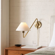 Diora Linen Shade Plug-In Sconce - Champagne Bronze Adjustable Arm